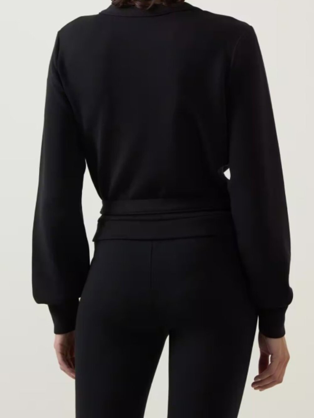 Spanx AirEssentials Ballet Wrap Very Black V-Neck Surplice Tie Belt Drape Blouse - Picture 3 of 12
